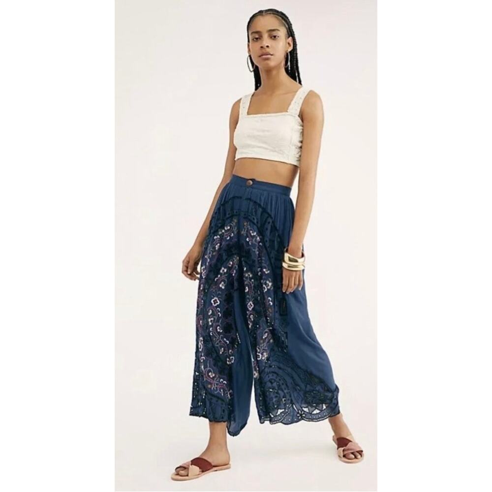 Free People Bali Elodie Festival Pants Sz 0 Embroidered Cut Out